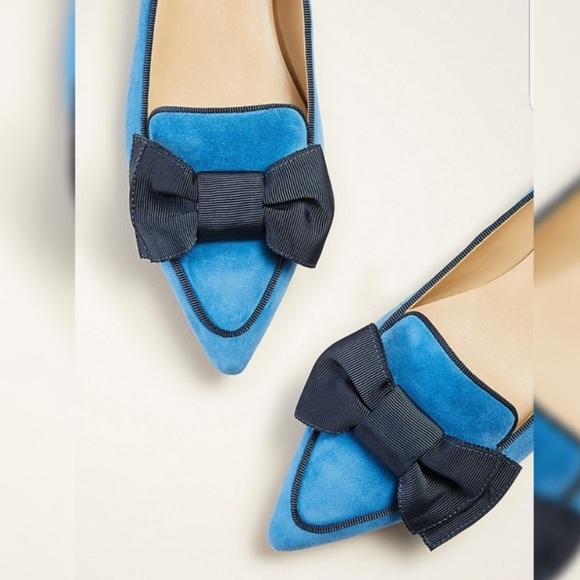 Ann Taylor Pretty Blue Suede Ziggy Bow Flats Slip On Shoes Leather Womens 9 - Picture 13 of 13